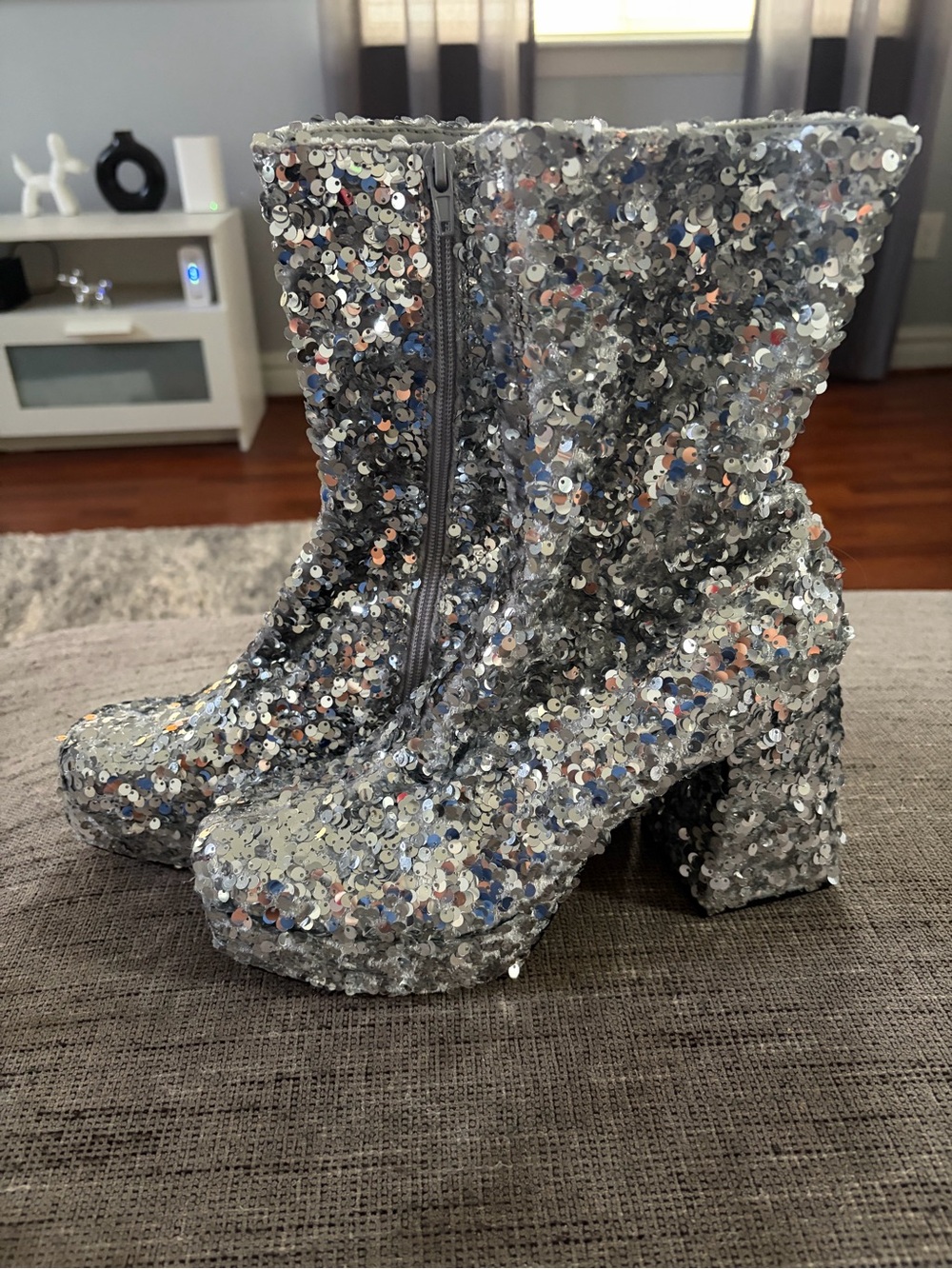 Abound Steffie Silver Sequin Platform Booties Women's Size 8